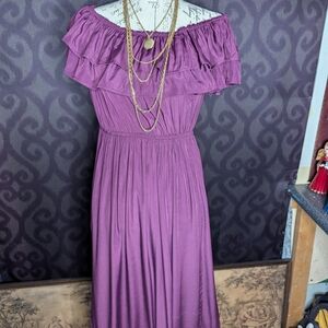 Purple Off-Shoulder Ruffled Maxi Dress